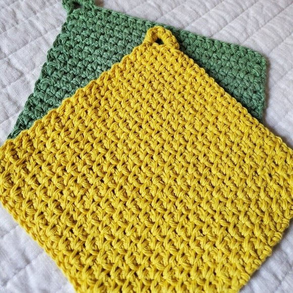 3 CROCHET DISHCLOTH WASHCLOTH 100% COTTON HANDMADE NEW Sage Green Yellow… - Picture 9 of 10